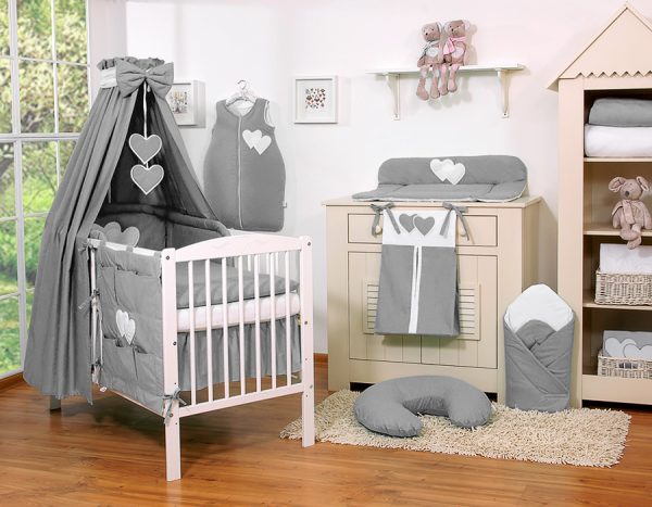 Bedding set 5-pcs with canopy- Hanging Hearts anthracite - Image 4