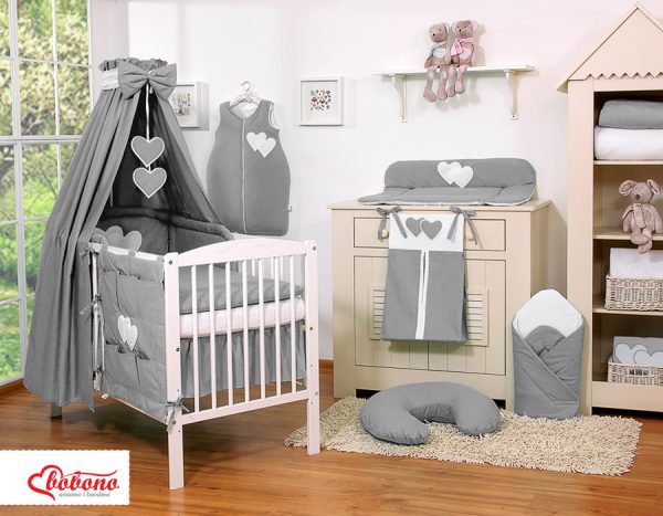 Bedding set 5-pcs with canopy- Hanging Hearts anthracite - Image 5
