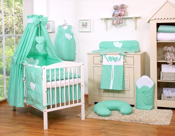 Bedding set 5-pcs- Hanging Hearts white dots on mint - Image 4