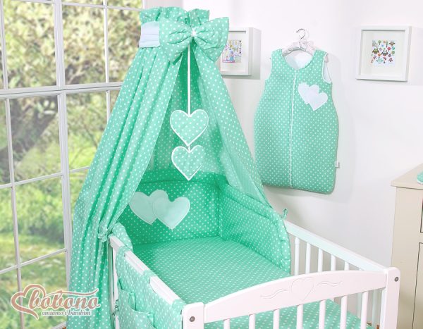 Bedding set 5-pcs- Hanging Hearts white dots on mint - Image 5