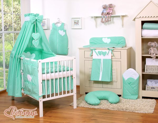 Bedding set 5-pcs- Hanging Hearts white dots on mint - Image 7