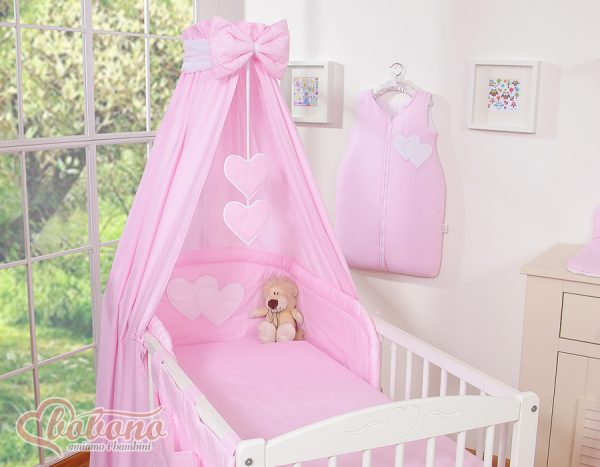 Bedding set 5-pcs with canopy- Hanging Hearts pink strips - Image 2