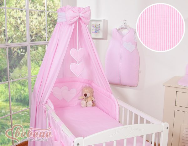 Bedding set 5-pcs with canopy- Hanging Hearts pink strips - Image 3