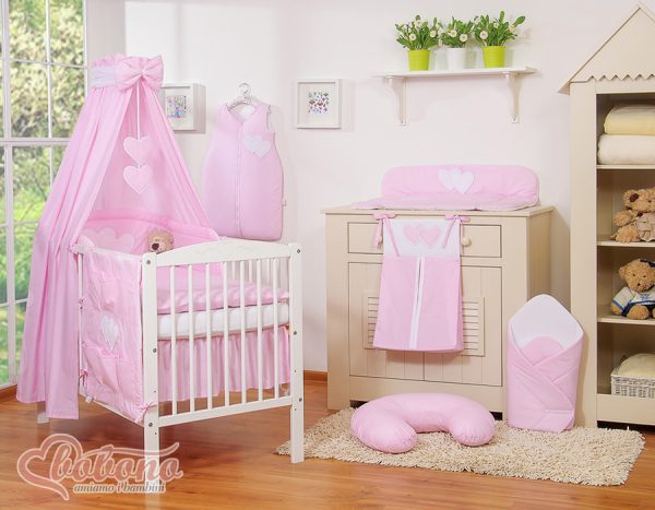 Bedding set 5-pcs with canopy- Hanging Hearts pink strips - Image 4