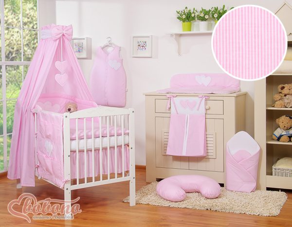 Bedding set 5-pcs with canopy- Hanging Hearts pink strips - Image 5