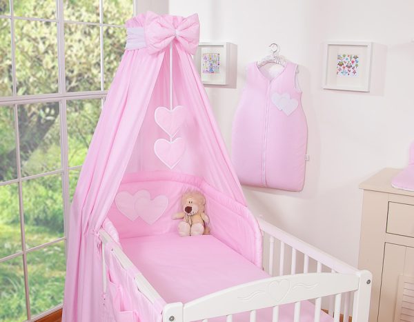Bedding set 5-pcs with canopy- Hanging Hearts pink strips - Image 6