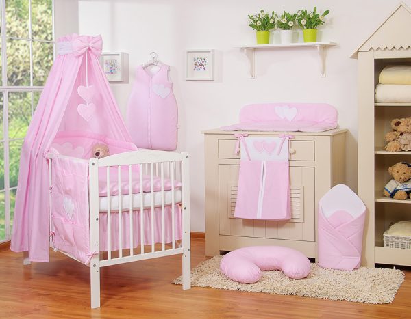 Bedding set 5-pcs with canopy- Hanging Hearts pink strips - Image 7