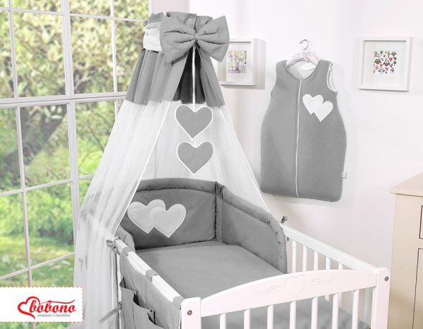 Bedding set 5-pcs with canopy- Hanging Hearts anthracite - Image 6