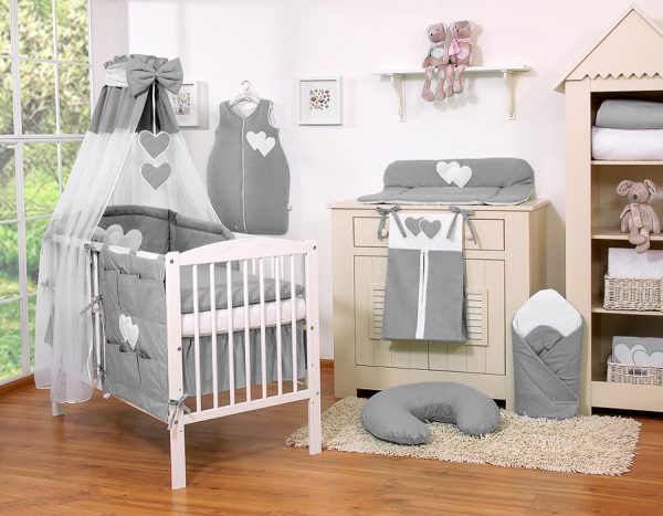 Bedding set 5-pcs with canopy- Hanging Hearts anthracite - Image 7
