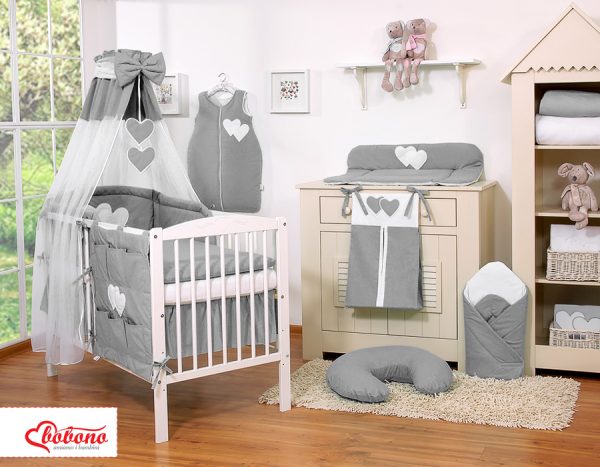 Bedding set 5-pcs with canopy- Hanging Hearts anthracite - Image 8