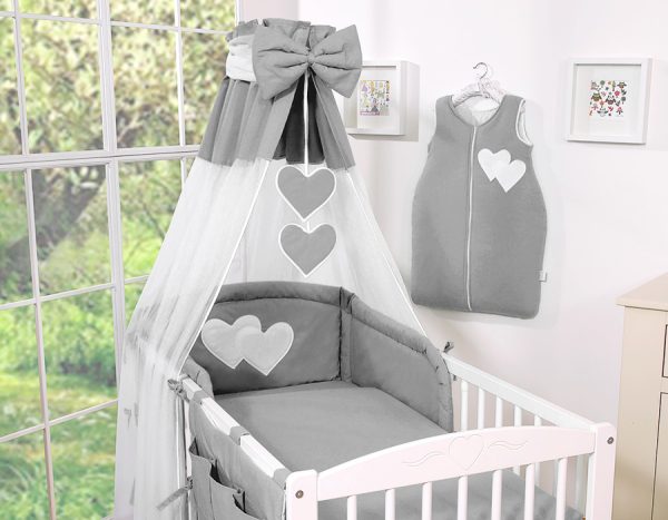 Bedding set 5-pcs with canopy- Hanging Hearts anthracite - Image 9