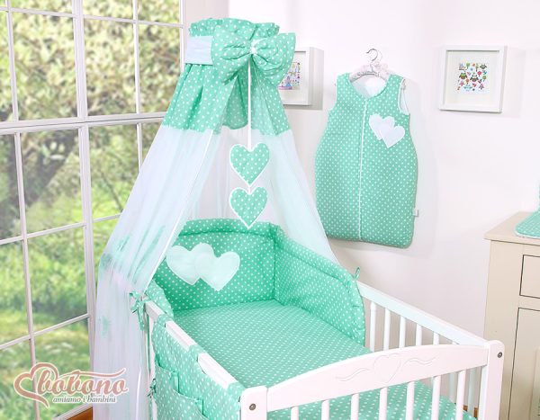 Bedding set 5-pcs- Hanging Hearts white dots on mint - Image 12