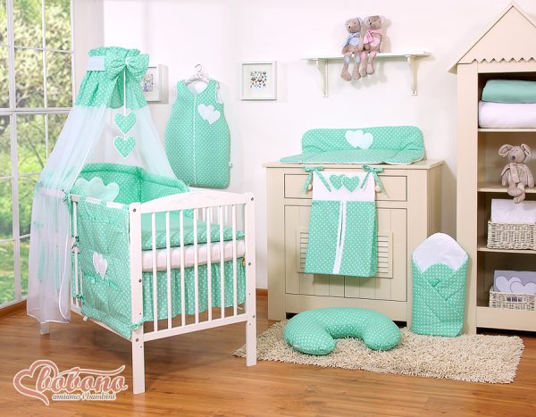 Bedding set 5-pcs- Hanging Hearts white dots on mint - Image 13