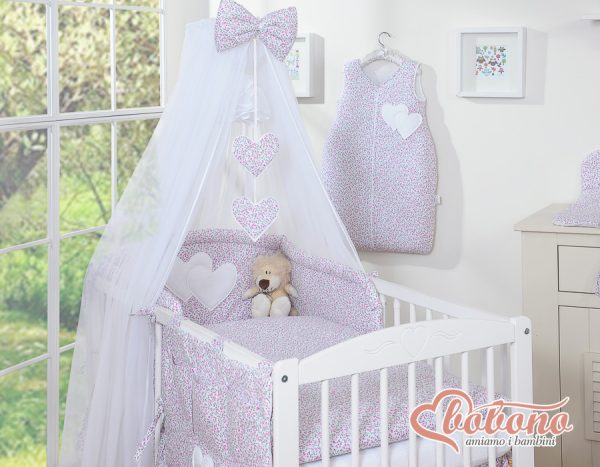 Bedding set 5-pcs with mosquito-net- Hanging Hearts pink flowers - Image 2