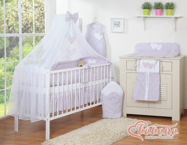Bedding set 5-pcs with mosquito-net- Hanging Hearts pink flowers - Image 4