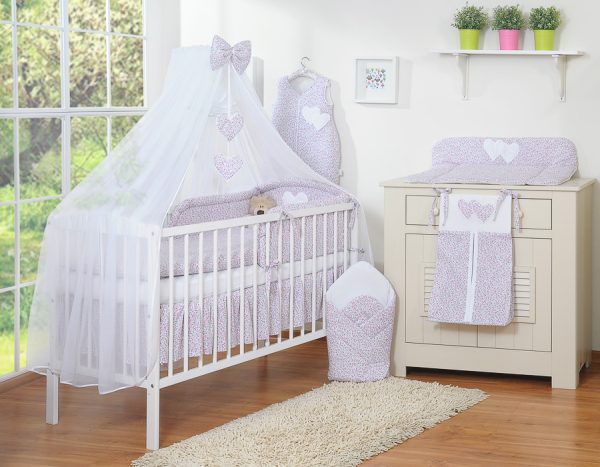 Bedding set 5-pcs with mosquito-net- Hanging Hearts pink flowers - Image 5