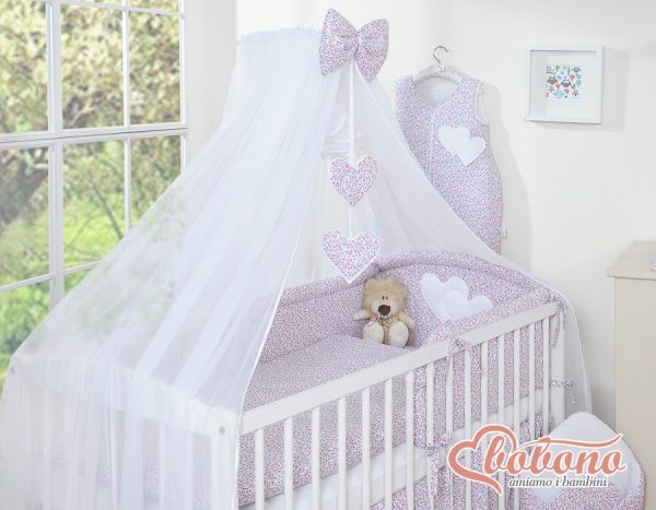 Bedding set 5-pcs with mosquito-net- Hanging Hearts pink flowers - Image 6