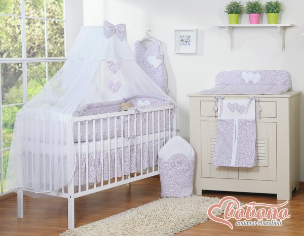 Bedding set 5-pcs with mosquito-net- Hanging Hearts pink flowers - Image 8