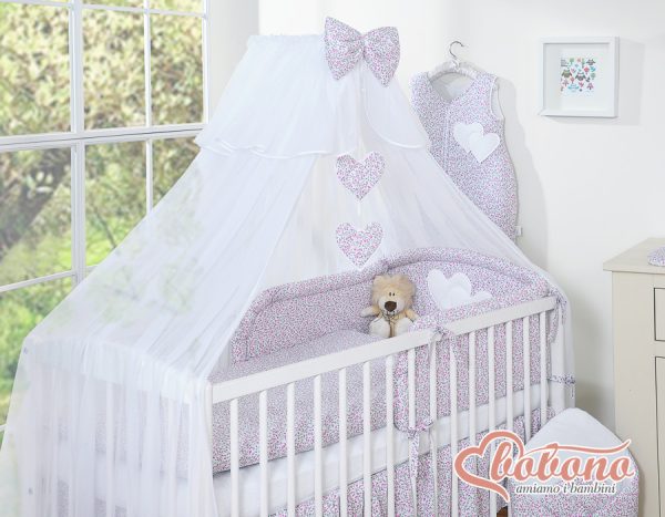 Bedding set 5-pcs with mosquito-net- Hanging Hearts pink flowers - Image 9