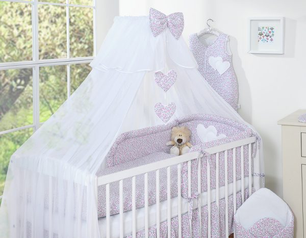 Bedding set 5-pcs with mosquito-net- Hanging Hearts pink flowers - Image 10
