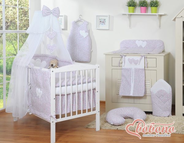 Bedding set 5-pcs with mosquito-net- Hanging Hearts pink flowers - Image 11