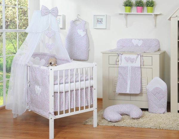 Bedding set 5-pcs with mosquito-net- Hanging Hearts pink flowers - Image 12