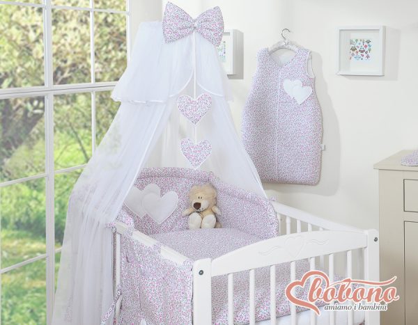 Bedding set 5-pcs with mosquito-net- Hanging Hearts pink flowers - Image 13