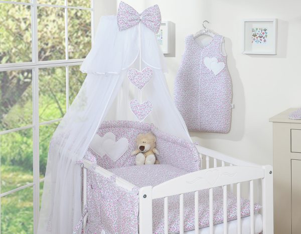 Bedding set 5-pcs with mosquito-net- Hanging Hearts pink flowers - Image 14