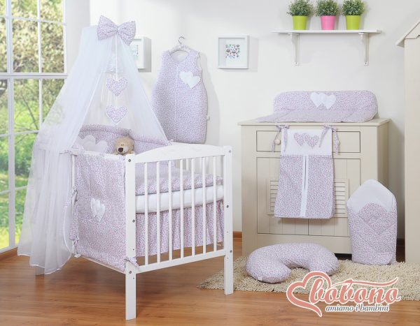 Bedding set 5-pcs with mosquito-net- Hanging Hearts pink flowers - Image 15