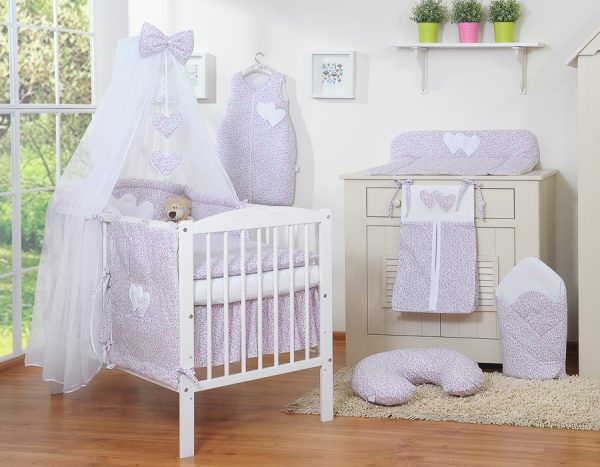 Bedding set 5-pcs with mosquito-net- Hanging Hearts pink flowers - Image 16
