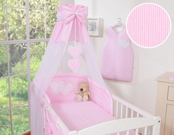 Bedding set 5-pcs with canopy- Hanging Hearts pink strips - Image 8