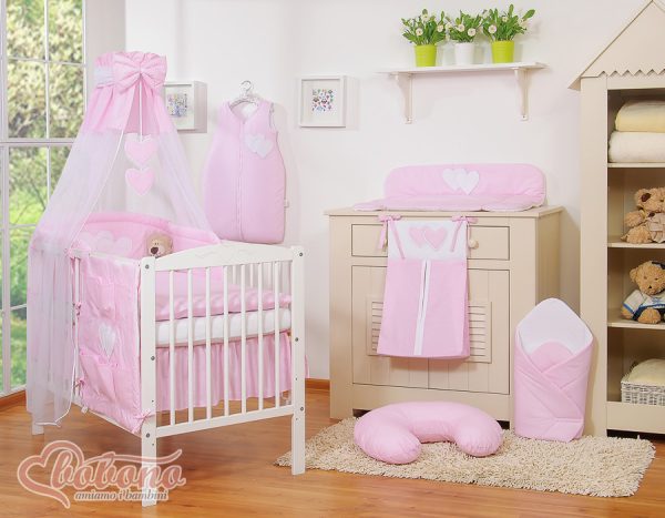 Bedding set 5-pcs with canopy- Hanging Hearts pink strips - Image 10