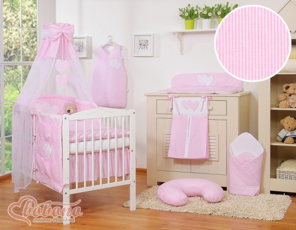 Bedding set 5-pcs with canopy- Hanging Hearts pink strips - Image 11