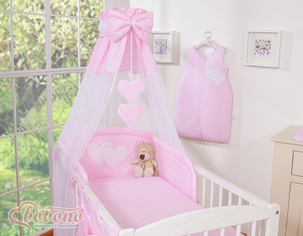 Bedding set 5-pcs with canopy- Hanging Hearts pink strips - Image 12