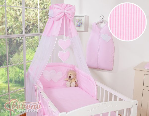 Bedding set 5-pcs with canopy- Hanging Hearts pink strips - Image 13