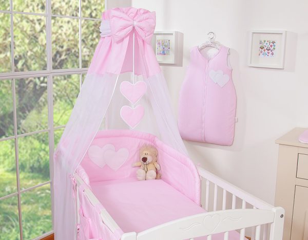 Bedding set 5-pcs with canopy- Hanging Hearts pink strips - Image 14