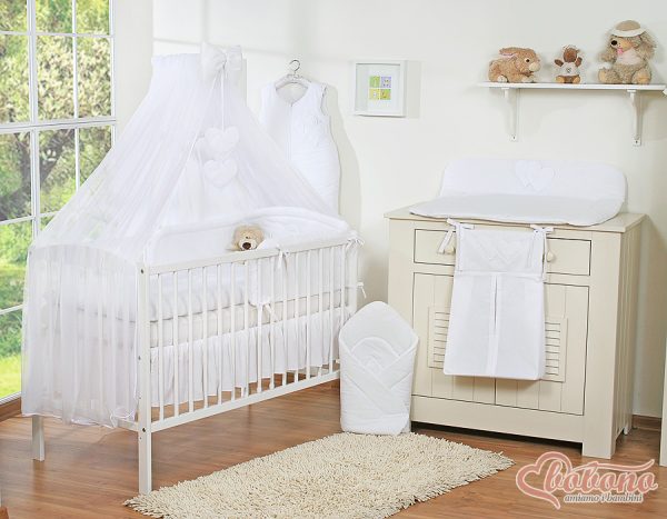 Bedding set 5-pcs with mosquito-net- Hanging Hearts white - Image 3