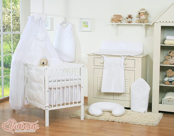 Bedding set 5-pcs with mosquito-net- Hanging Hearts white - Image 4