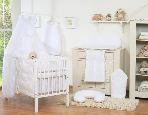 Bedding set 5-pcs with mosquito-net- Hanging Hearts white - Image 6