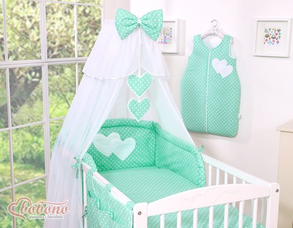 Bedding set 5-pcs with mosquito-net- Hanging Hearts white dots on mint - Image 7