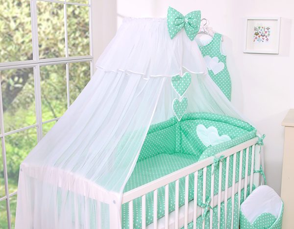 Bedding set 5-pcs with mosquito-net- Hanging Hearts white dots on mint - Image 11