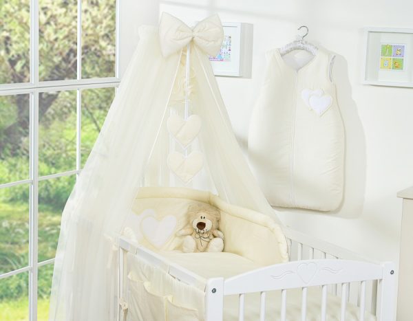 Bedding set 5-pcs with mosquito-net- Hanging Hearts cream - Image 4