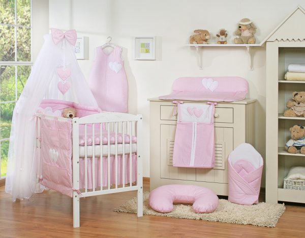 Bedding set 5-pcs with mosquito-net- Hanging Hearts white polka dots on pink - Image 4
