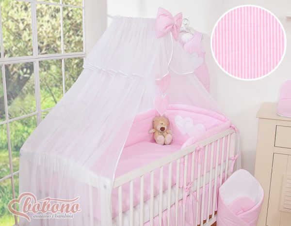 Bedding set 5-pcs with mosquito-net- Hanging Hearts pink strips - Image 8