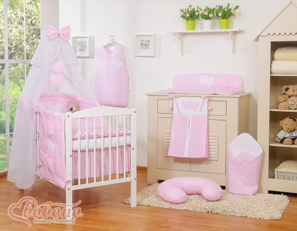 Bedding set 5-pcs with mosquito-net- Hanging Hearts pink strips - Image 9
