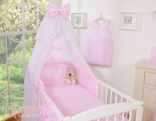 Bedding set 5-pcs with mosquito-net- Hanging Hearts pink strips - Image 11