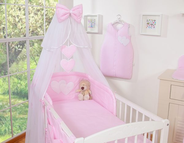 Bedding set 5-pcs with mosquito-net- Hanging Hearts pink strips - Image 12