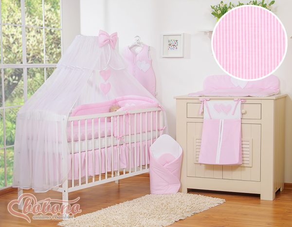 Bedding set 5-pcs with mosquito-net- Hanging Hearts pink strips - Image 13
