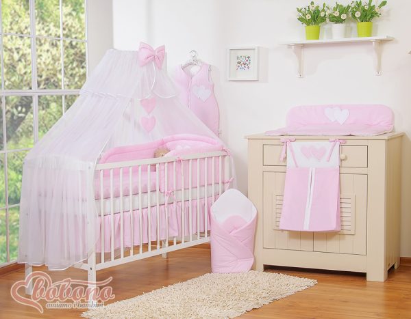 Bedding set 5-pcs with mosquito-net- Hanging Hearts pink strips - Image 14