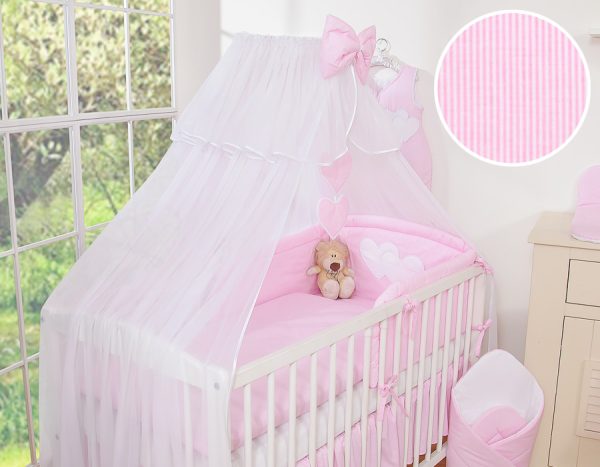 Bedding set 5-pcs with mosquito-net- Hanging Hearts pink strips - Image 17